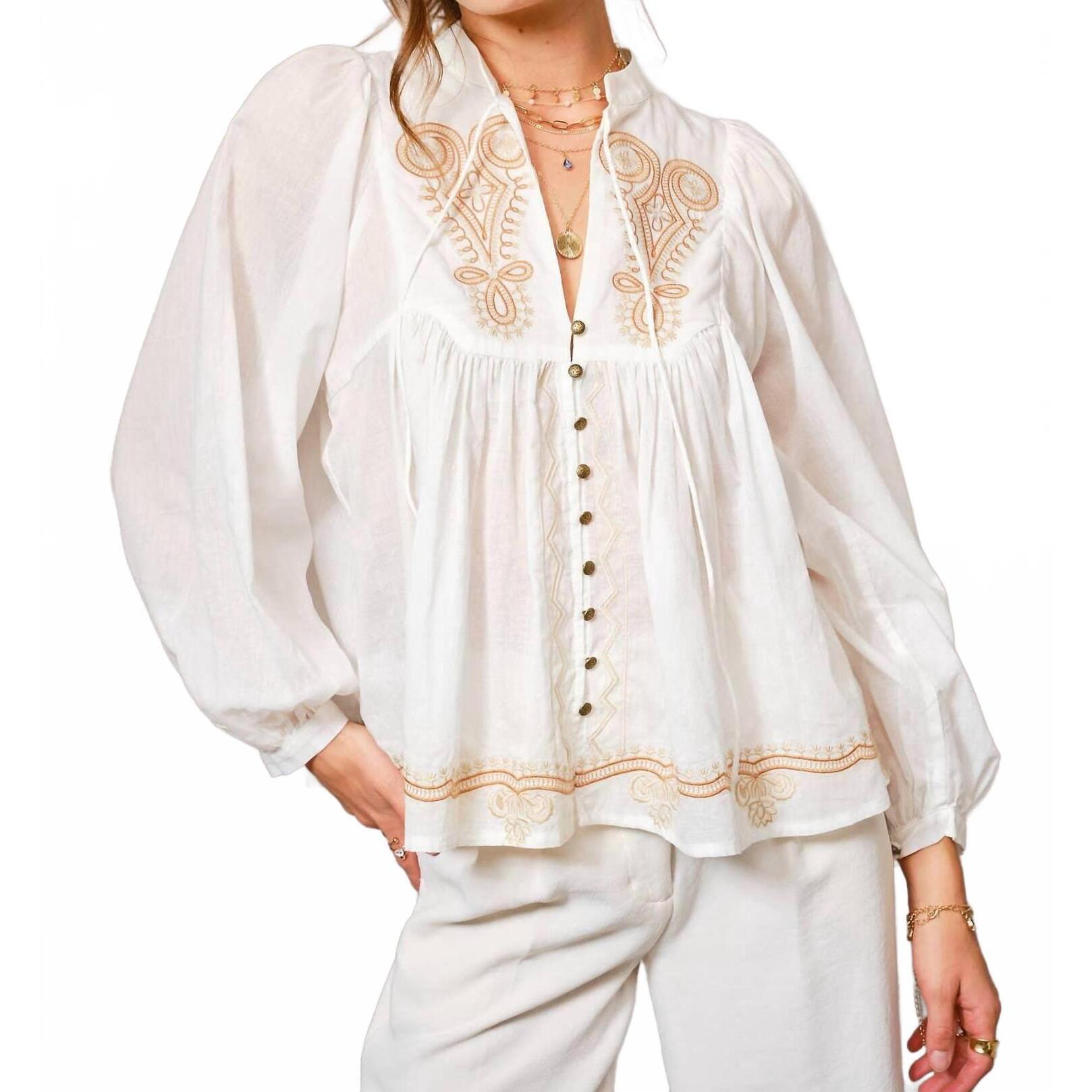New Blue B Fiona Peasant Blouse In Off White